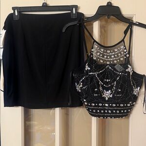 NWT 2 piece Black Beaded Halter Top and skirt size 13/14 Juniors